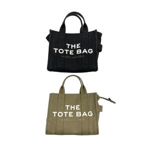 Marc Jacobs The Mini Tote Bag Black/Khaki Canvas Top Handle Handbag Purse